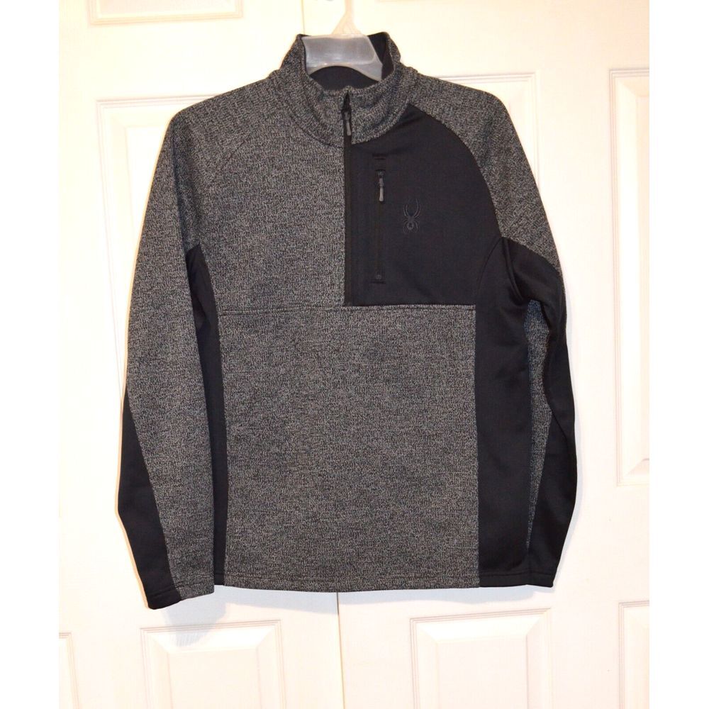 Spyder Sweater 1/4 Zip Mens L Gray & Black Long Sleeve Shirt Textured Fabric